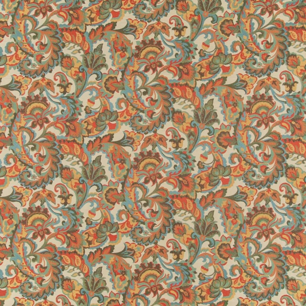 Orange Paisley Woven Pattern Upholstery Fabric by The Yard - SKU: Victoria Venice